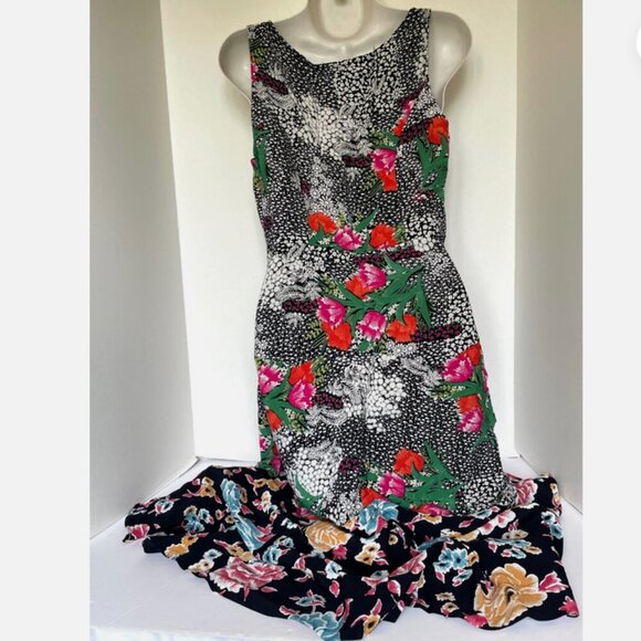 Anthropologie Midi Dress 2 Sleeveless Floral A-Line V-Neck Asymmetric Hem Spring - Picture 5 of 12